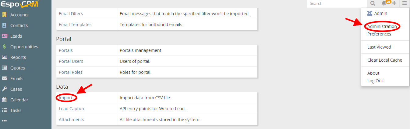 Admin Panel Import